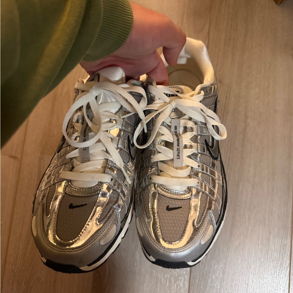 Nike Metallic Silver and White Sneakers